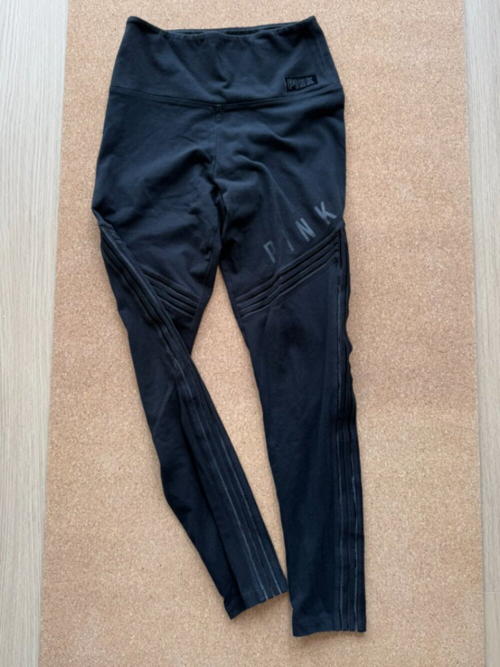 Victoria's Secret Pink Black Cotton Leggings Mesh Detail